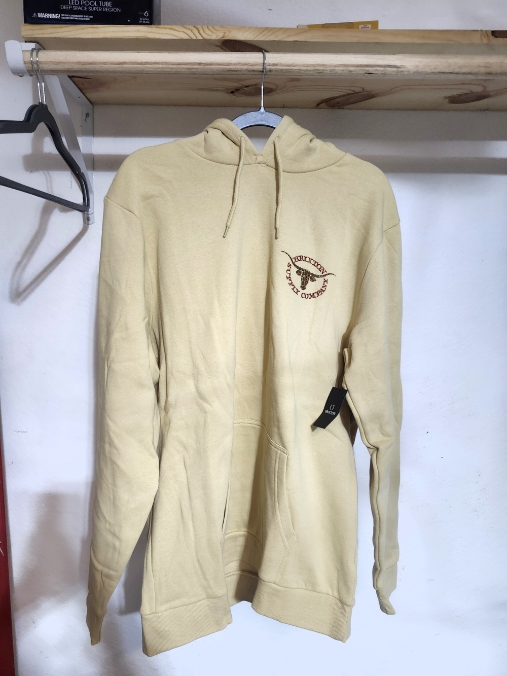 Brixton Mens Lightweight Cream Hoodie with Small Chest Logo